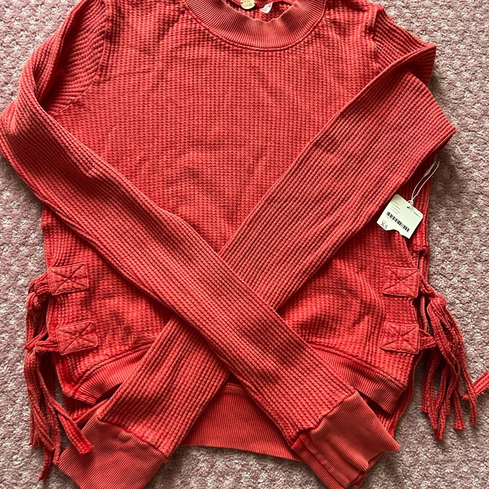 Free People Red Ribbed Sweater - Picture 4 of 6